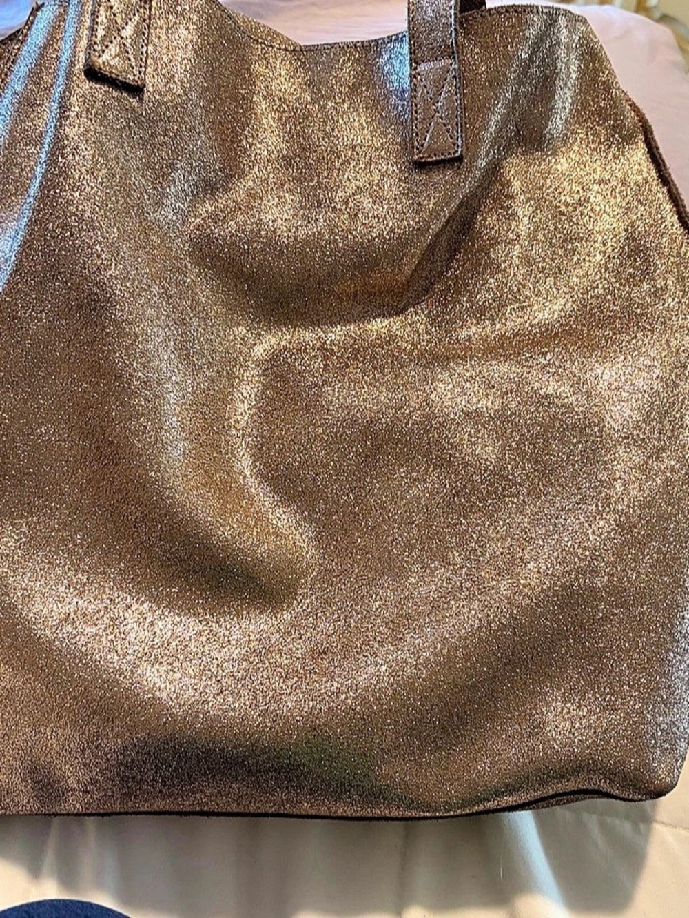 Thacker Asher Shimmer Leather Tote Bag in Rose Gold lightweight